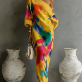 One-shoulder abstract print maxi dress