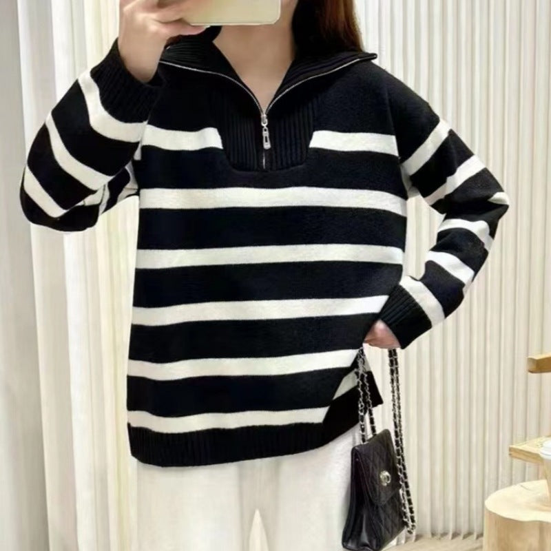 Zip-Neck Stripe Top by Eleanor Vale