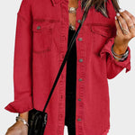 Classic denim jacket with button front and fringed hem
