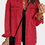 Classic denim jacket with button front and fringed hem