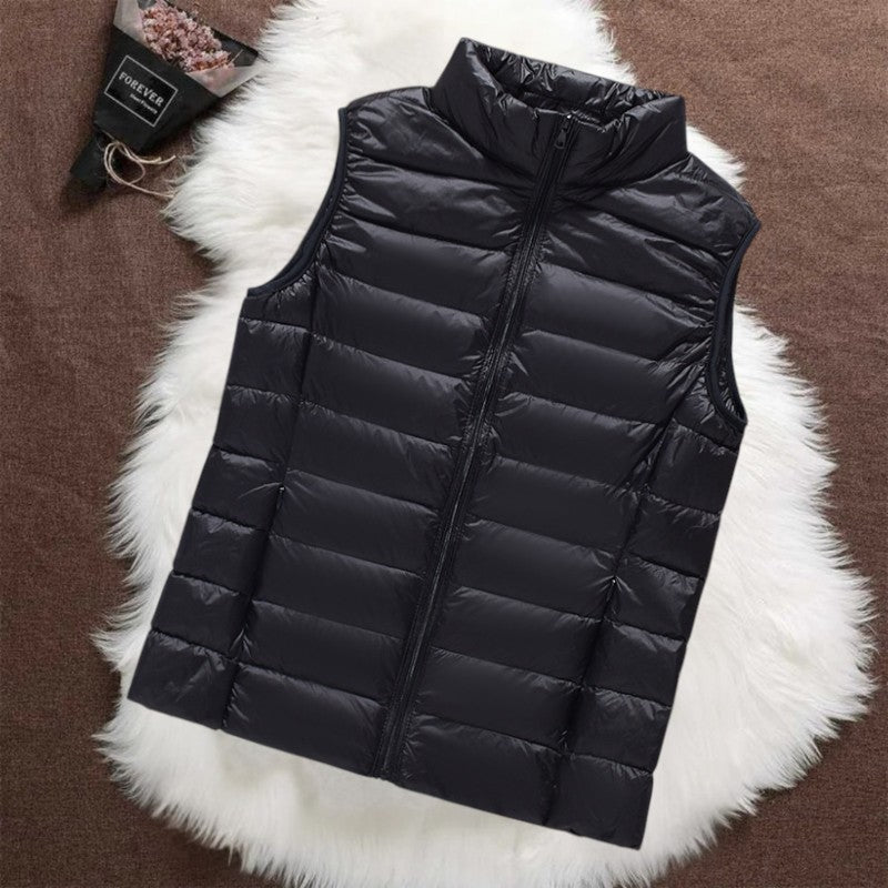 Woman wearing a black padded gilet