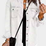 Classic denim jacket with button front and fringed hem