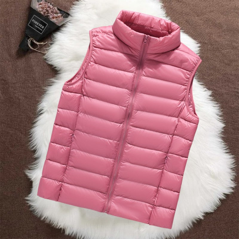 Woman wearing a salmon padded gilet