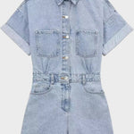 Pair of denim shorts with front button placket