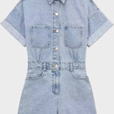 Pair of denim shorts with front button placket