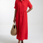 Long cotton shirt dress with button front and collar
