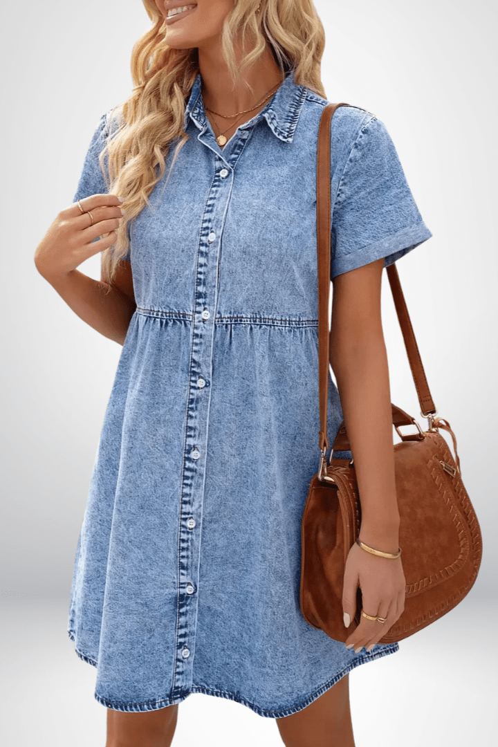 Button-front denim dress