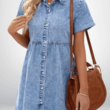 Button-front denim dress