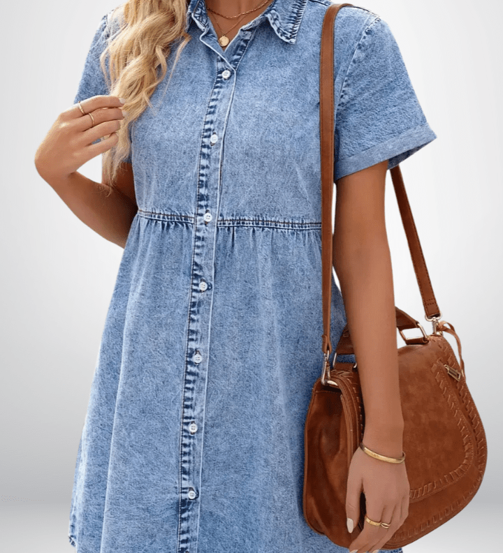 Button-front denim dress