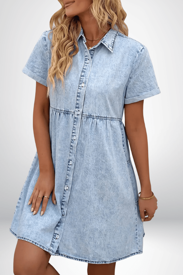 Button-front denim dress