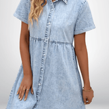 Button-front denim dress