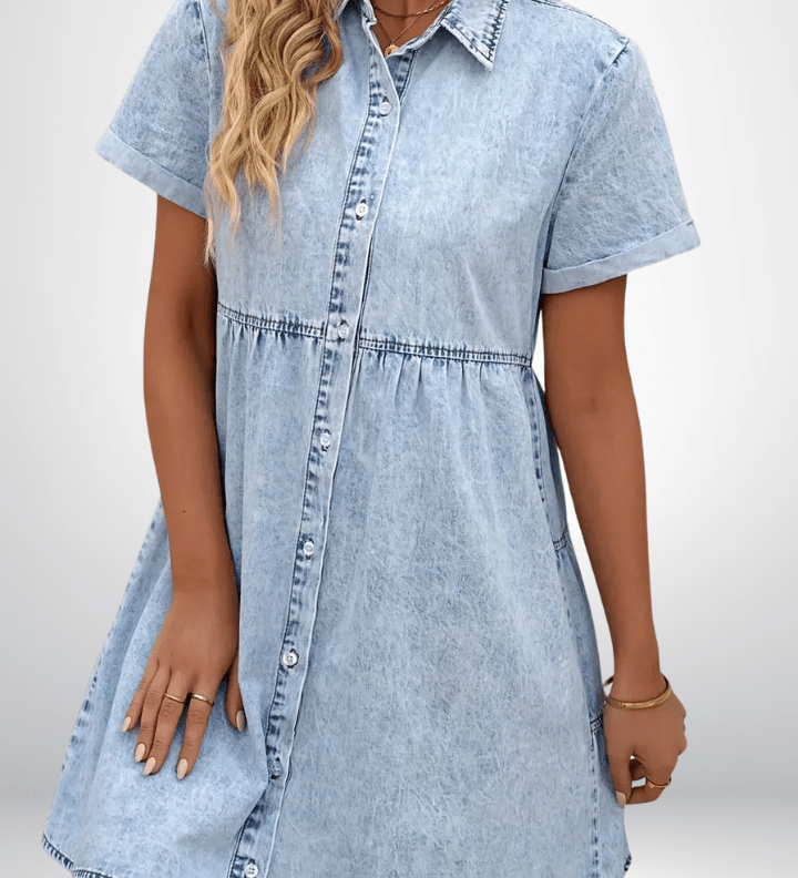 Button-front denim dress