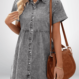 Button-front denim dress
