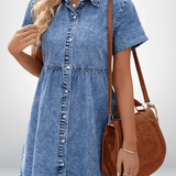 Button-front denim dress