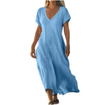 Woman wearing a flowing lightweight summer maxi dress