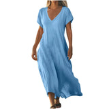Woman wearing a flowing lightweight summer maxi dress