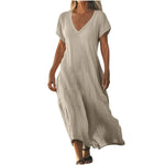 Woman wearing a flowing lightweight summer maxi dress