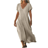 Woman wearing a flowing lightweight summer maxi dress