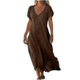 Woman wearing a flowing lightweight summer maxi dress