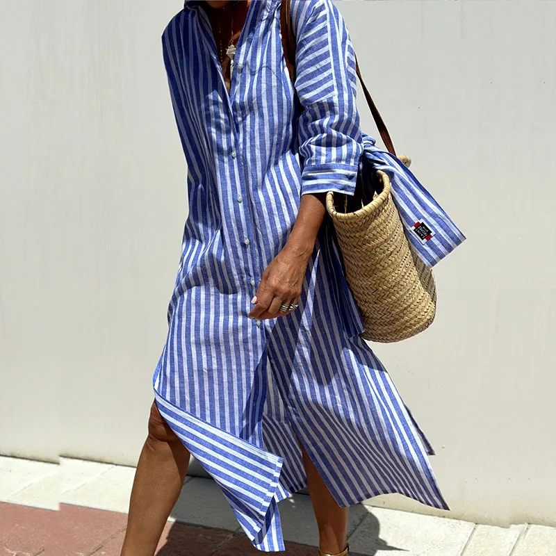 Pinstripe-Shirt Midi Dress by Eleanor Vale