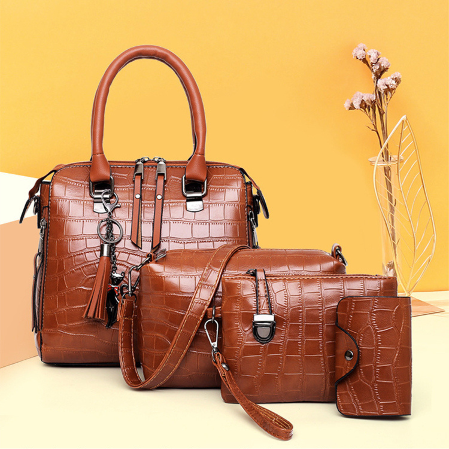 Croc-Effect Four-Piece Bag by Eleanor Vale