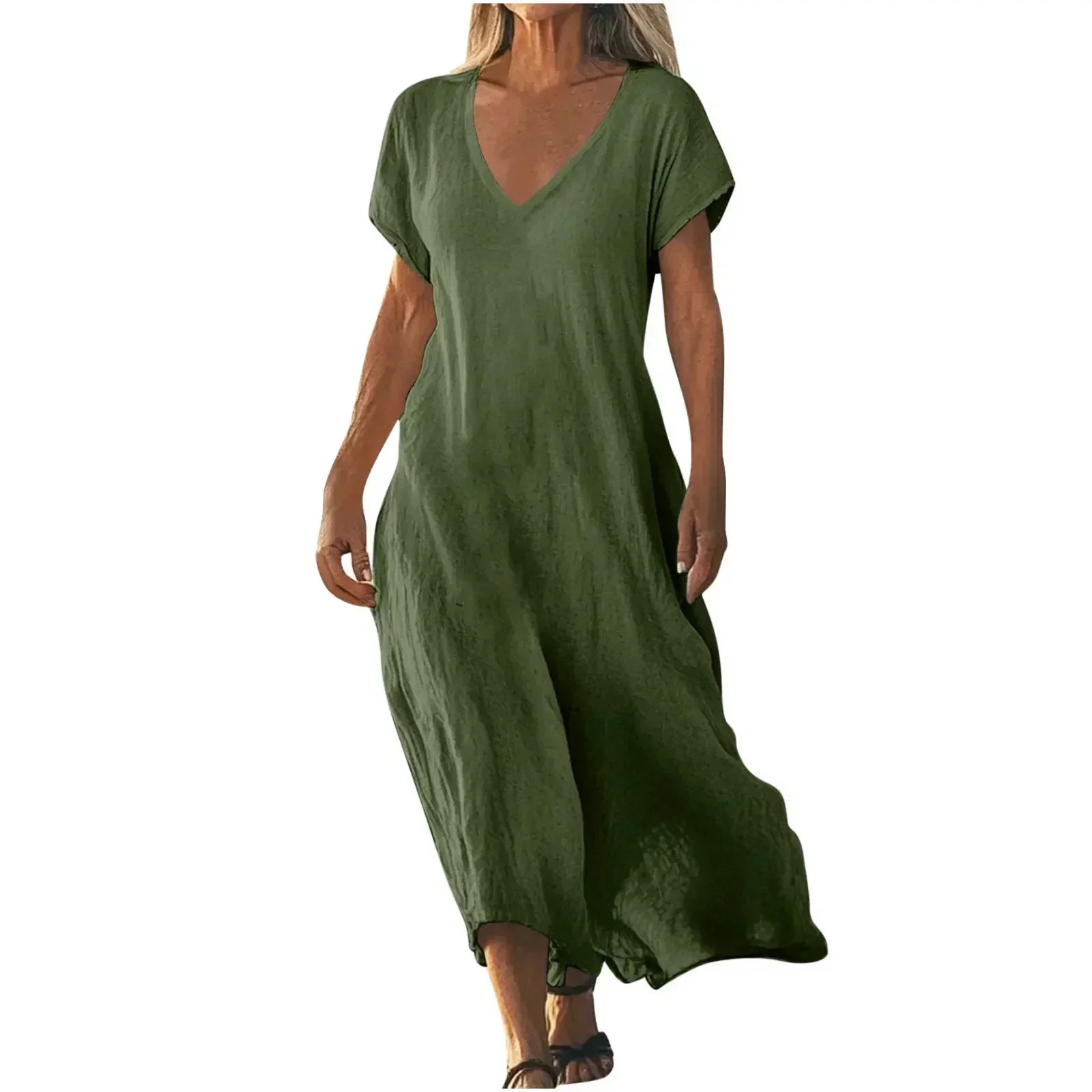 Woman wearing a flowing lightweight summer maxi dress