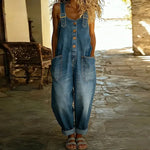 Woman wearing a soft denim-look jumpsuit