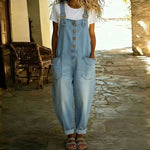 Woman wearing a soft denim-look jumpsuit