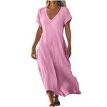 Woman wearing a flowing lightweight summer maxi dress