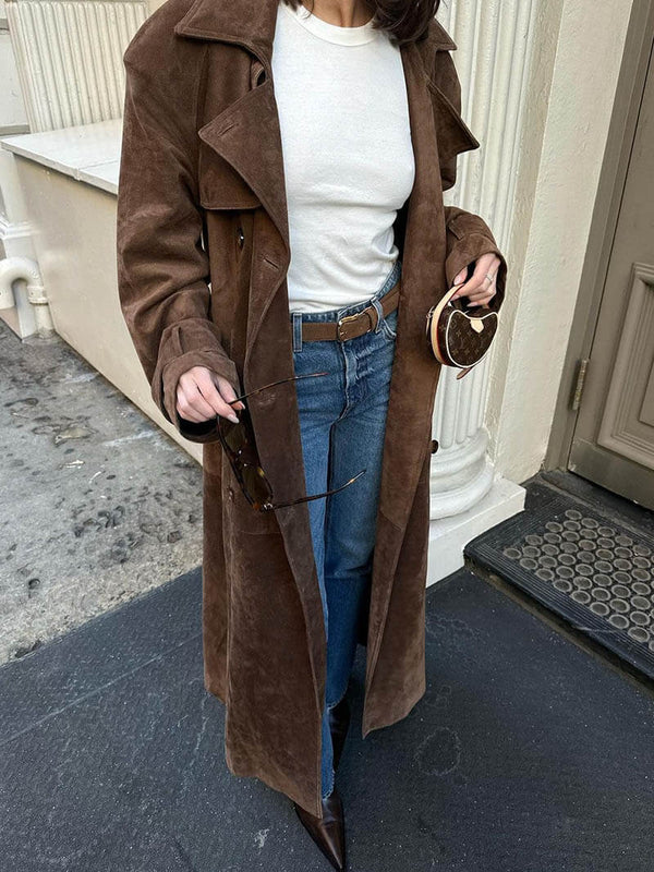 Belted-Suede Trench Coat by Eleanor Vale