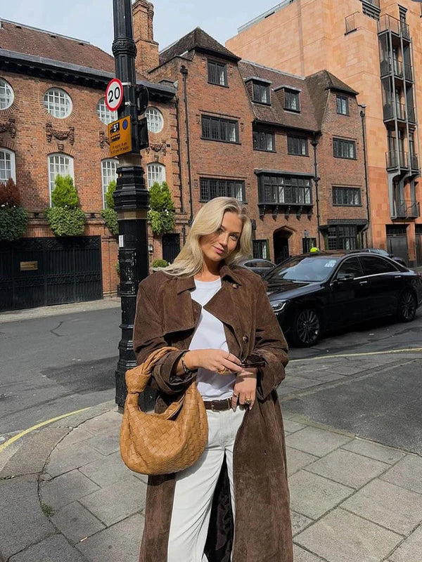 Belted-Suede Trench Coat by Eleanor Vale