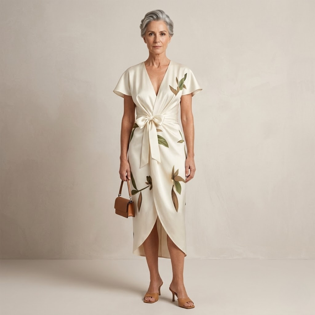 Ivory-Leaf Wrap Dress by Eleanor Vale