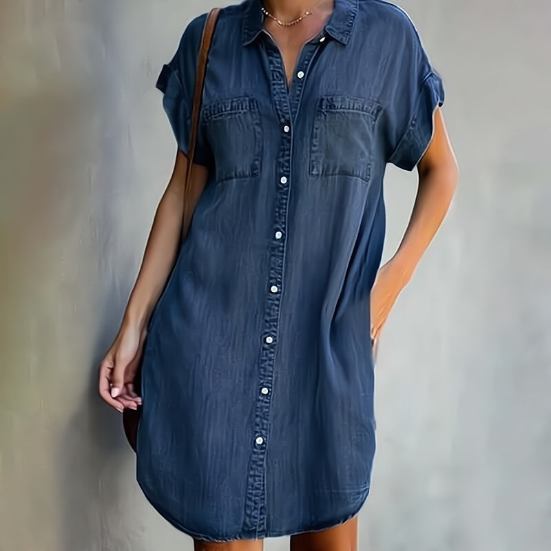 Button-up denim chemise dress