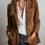 Woman wearing a vintage brown blazer