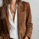Woman wearing a vintage brown blazer
