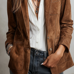 Woman wearing a vintage brown blazer