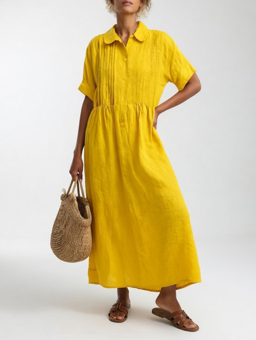 Long cotton shirt dress with button front and collar