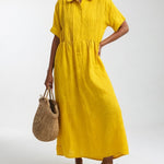 Long cotton shirt dress with button front and collar