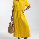 Long cotton shirt dress with button front and collar