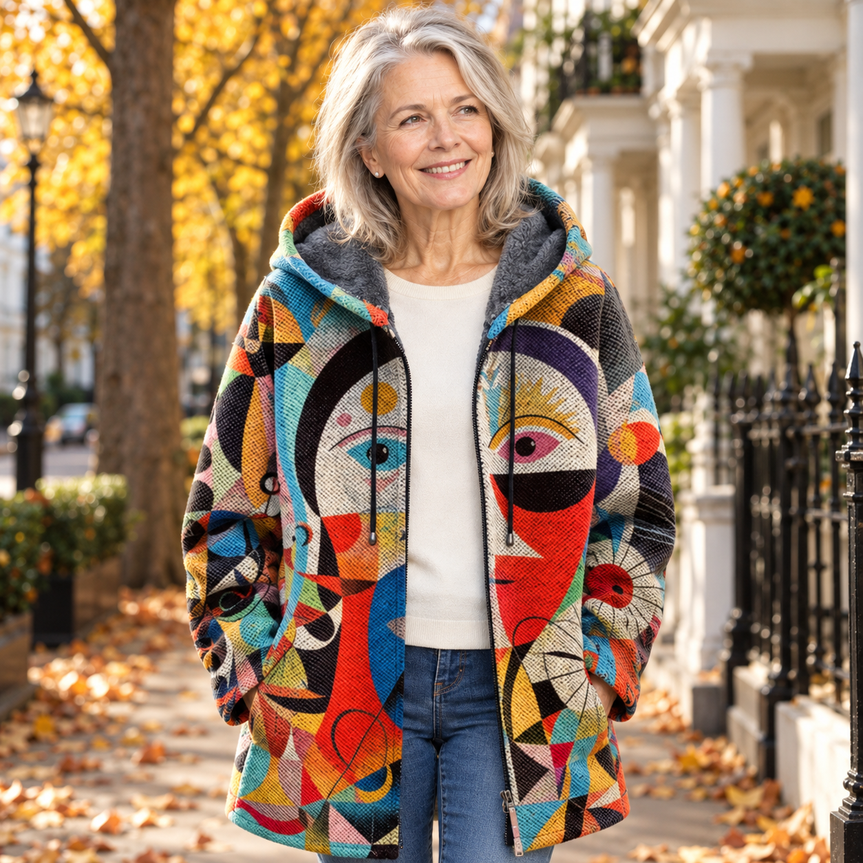 Winifred - Abstract-Print Coat - Orange
