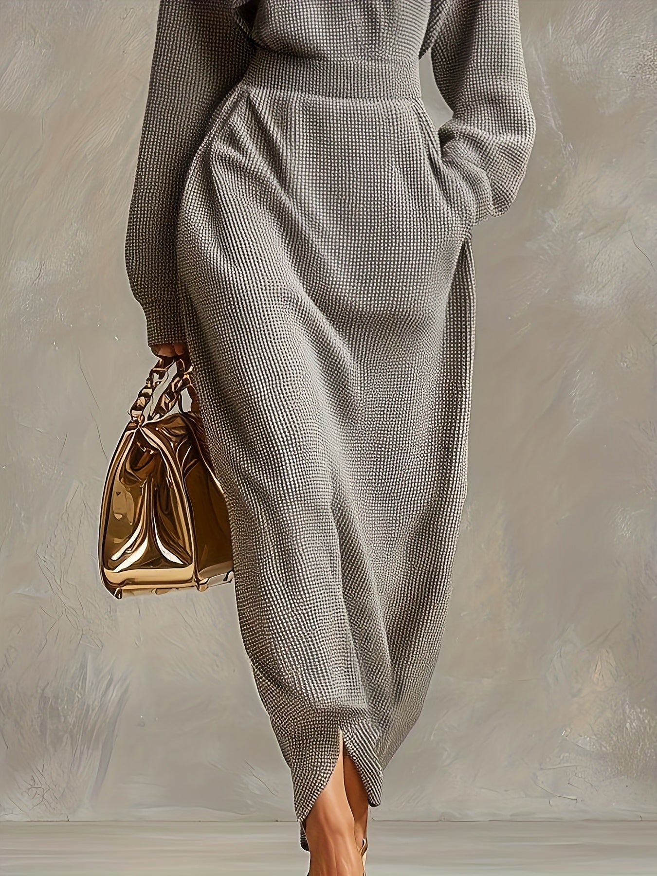 Woman wearing a high-neck maxi dress