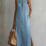Retro lace-trim denim dress