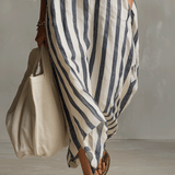 Striped button-front boho maxi dress