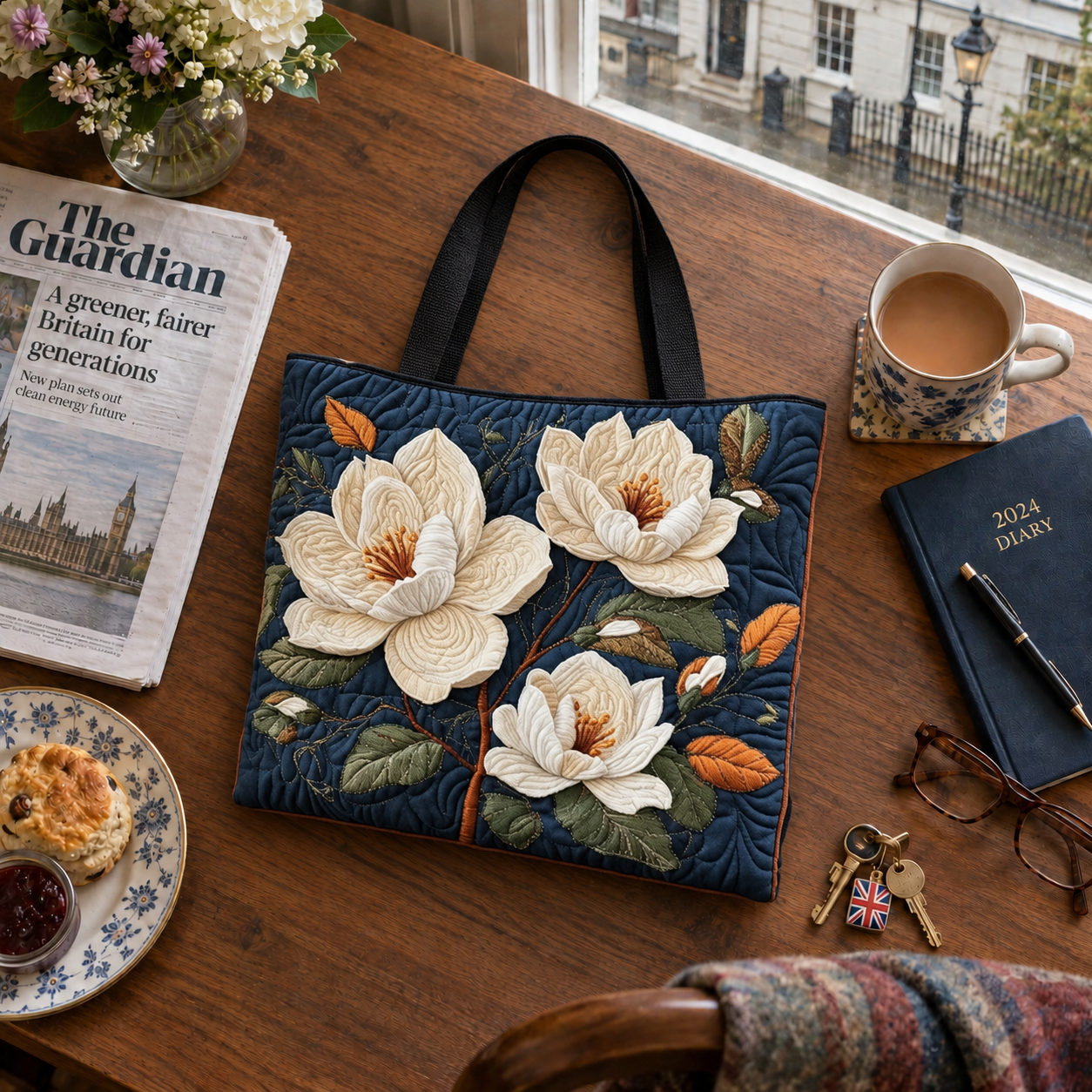 Rosalind - Navy-Magnolia Tote Bag