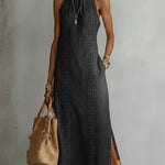 Retro lace-trim denim dress