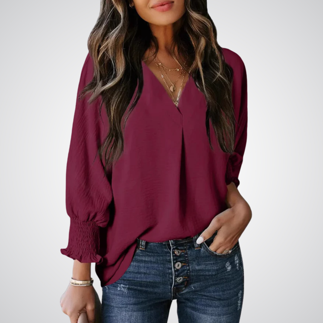 Smocked-Cuff Blouse by Eleanor Vale