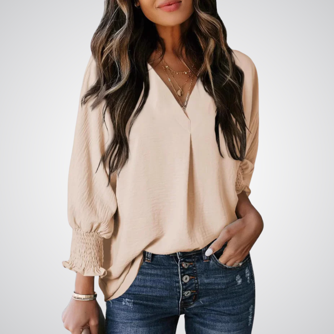 Smocked-Cuff Blouse by Eleanor Vale