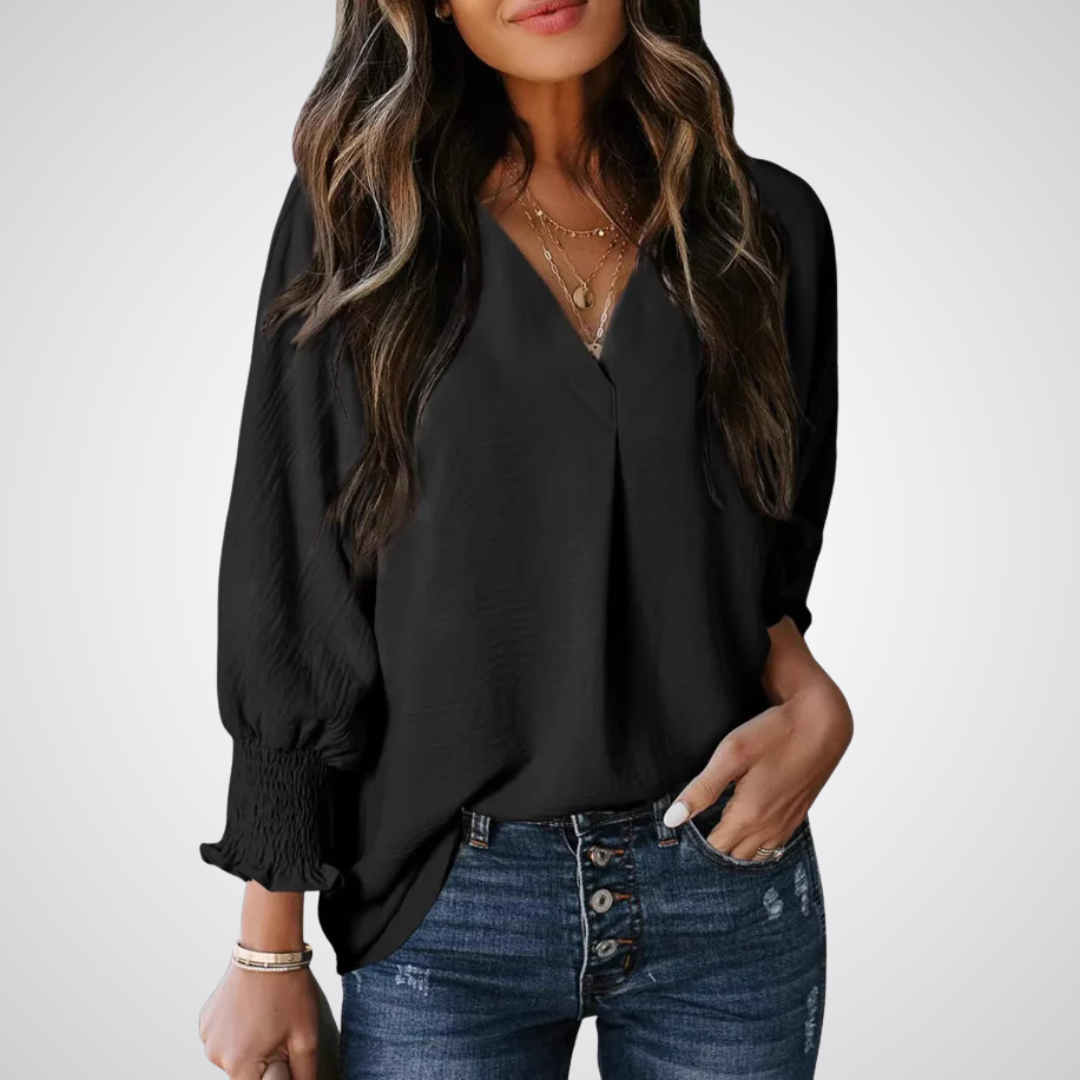 Smocked-Cuff Blouse by Eleanor Vale