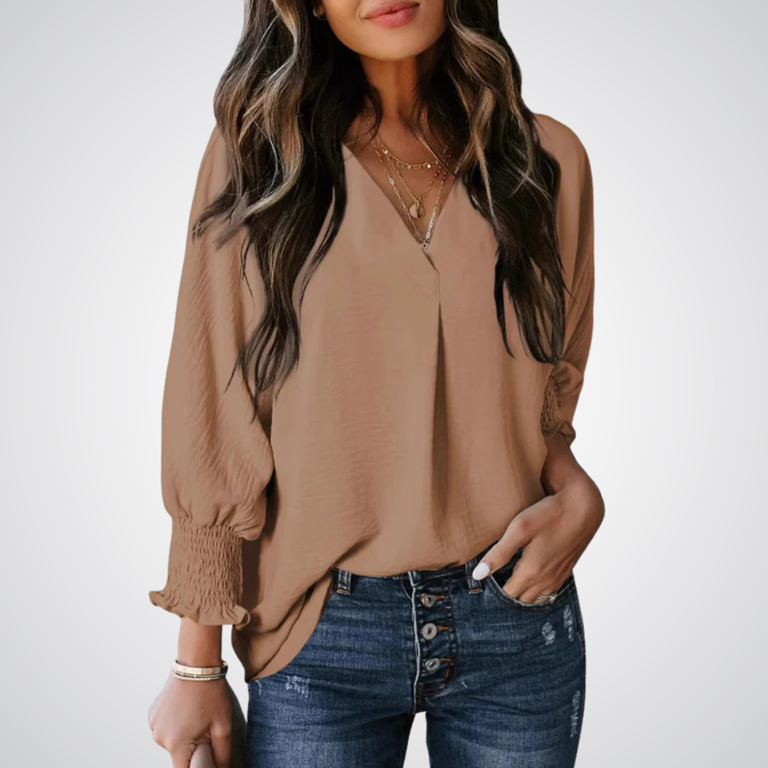 Smocked-Cuff Blouse by Eleanor Vale