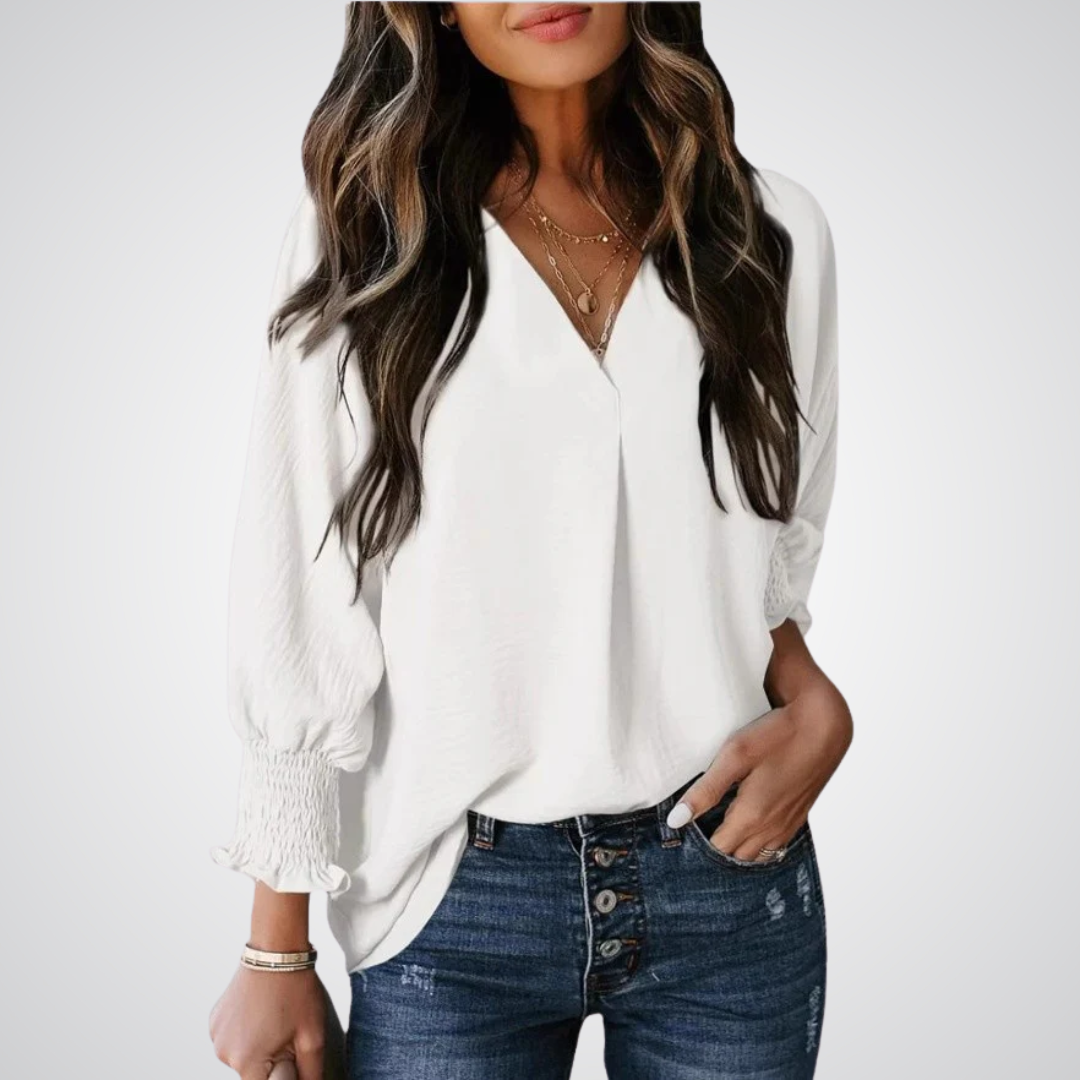 Smocked-Cuff Blouse by Eleanor Vale